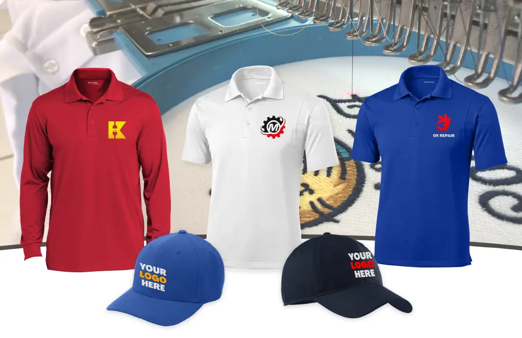 Custom embroidered polos and hats for businesses produced by Miami Epic Tees