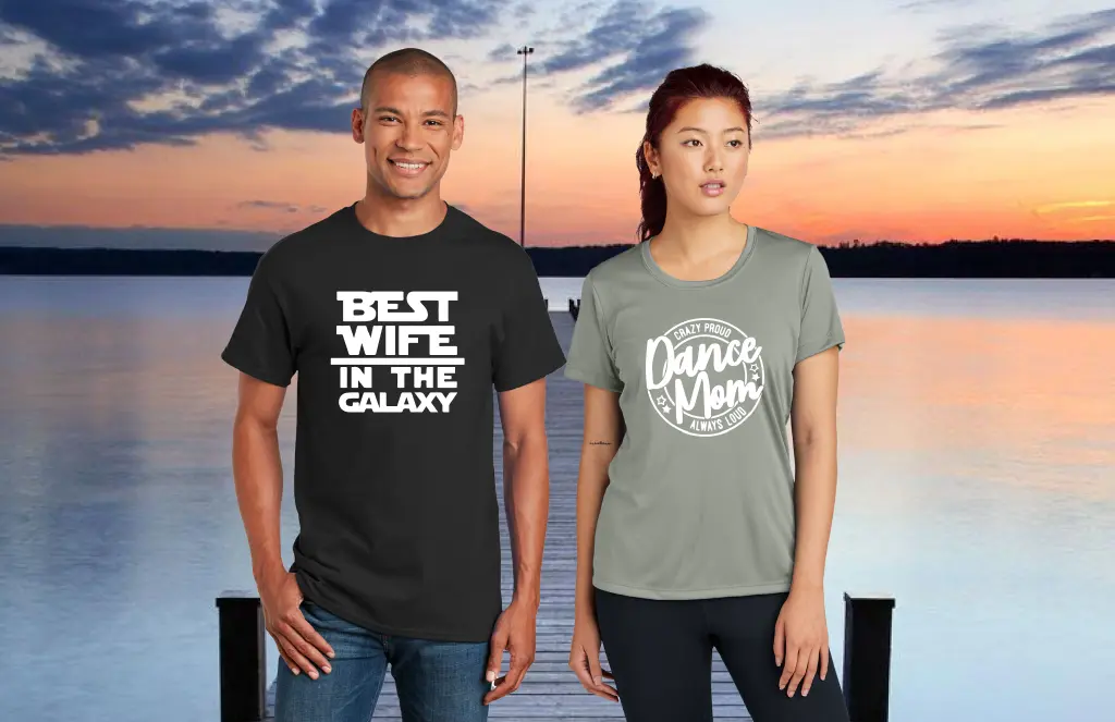 Custom printed “Best Wife in the Galaxy” and “Crazy Proud Dance Mom” shirts by Miami Epic Tees
