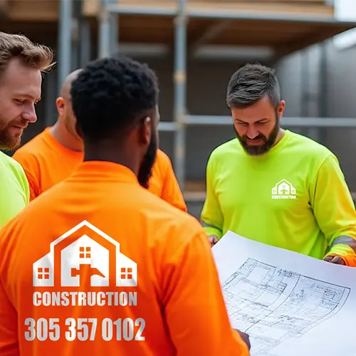 Three construction crew members wearing custom reflective uniforms and safety vests
