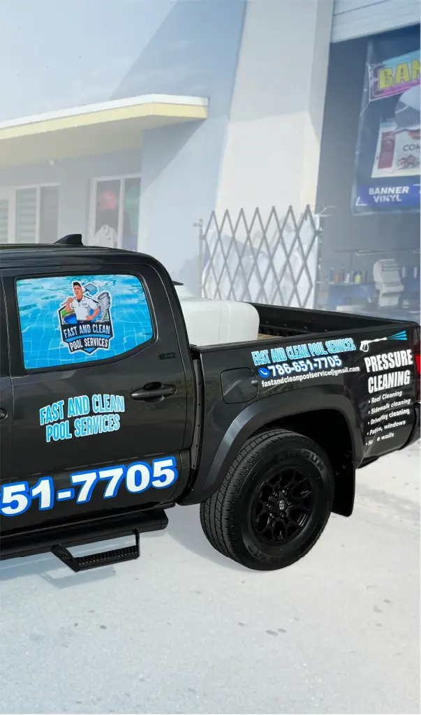 Custom vehicle wrap for Fast and Clean Pool Services designed by Miami Epic Tees