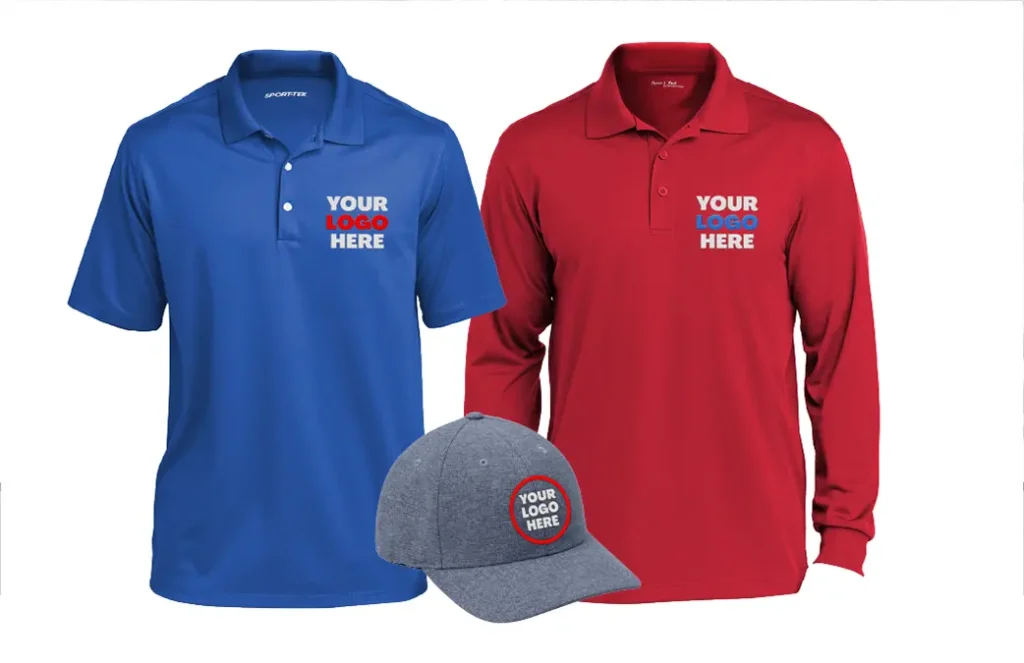 Custom embroidery polo shirts and hat with placeholder logo by Miami Epic Tees