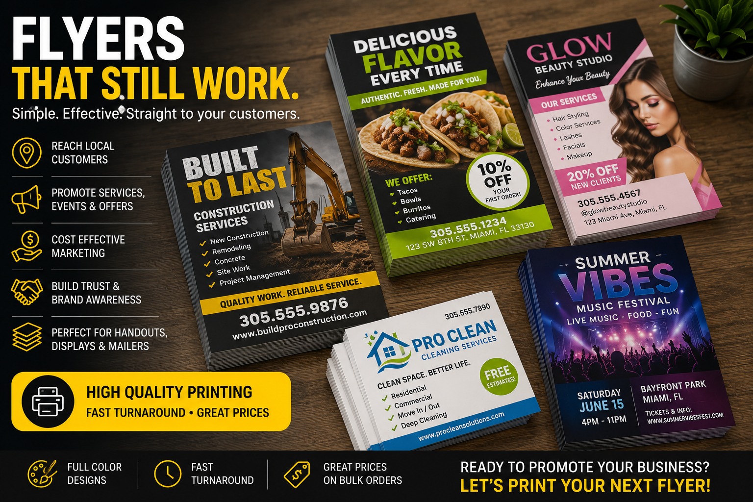 Flyer printing for events, services, and business promotions