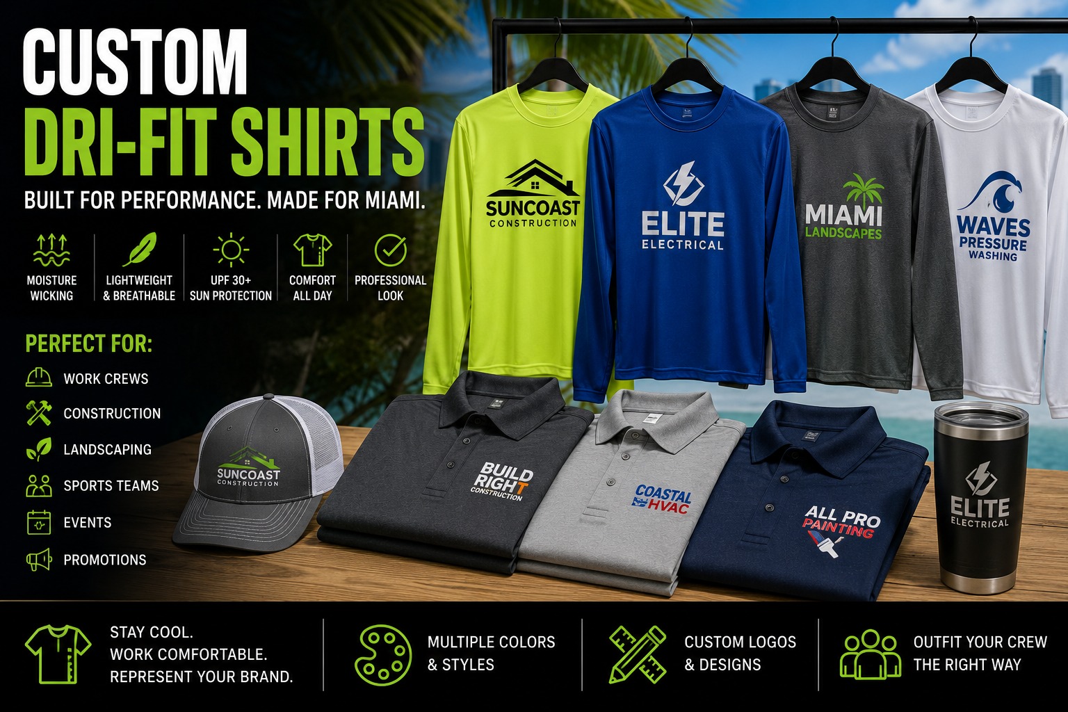 Custom Dri-Fit polo shirts with company logo in Miami