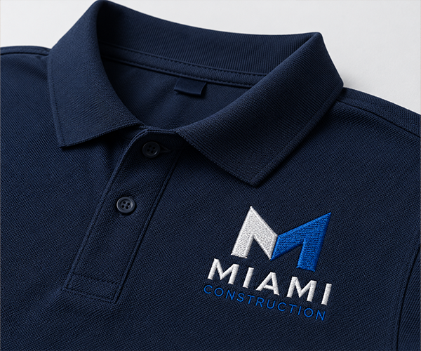Custom embroidered polo shirt with Miami construction logo