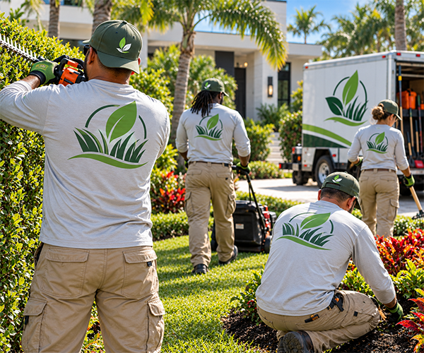 Custom landscaping work shirts with branded logo for landscaping crews in Miami