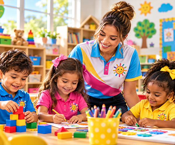 Custom daycare uniforms for teachers and children in Miami
