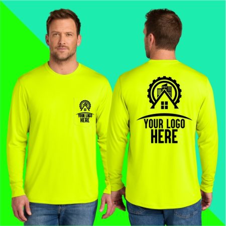 construction negocios Custom long sleeve high visibility construction shirt with front and back logo