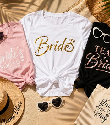 Get matching custom bachelorette party shirts for your bride squad. Stylish shirts, tote bags, and accessories for the perfect weekend trip. Shop now!