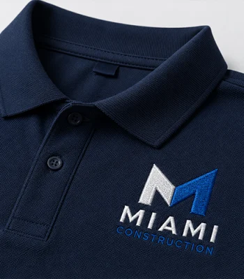 Custom embroidered polo shirt with Miami construction logo