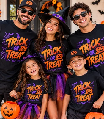 Custom Halloween family shirts with matching Trick or Treat designs in Miami
