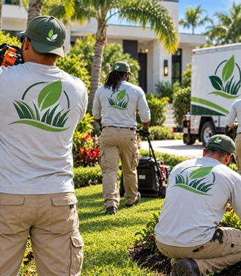 Custom landscaping work shirts with branded logo for landscaping crews in Miami