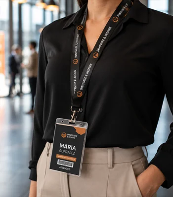 Custom branded lanyard and ID badge holder for business events in Miami