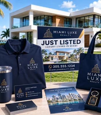 romote your real estate agency with custom branded yard signs, polo shirts, tumblers, tote bags, and business cards. Order custom printing today!