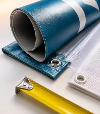 Close-up of durable vinyl banner material with reinforced edges and metal grommets