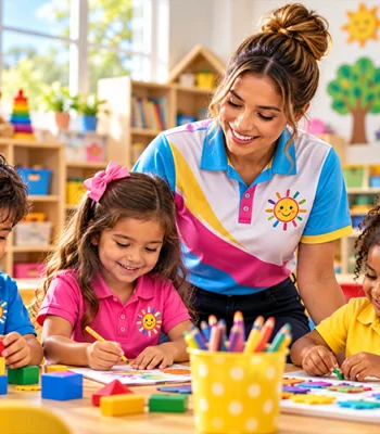 Custom daycare uniforms for teachers and children in Miami