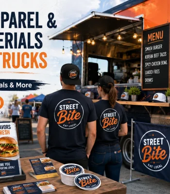 Food truck banner and printed materials for local promotion