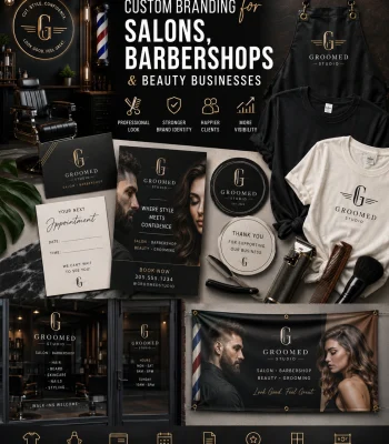 Salon window decals and printed marketing materials
