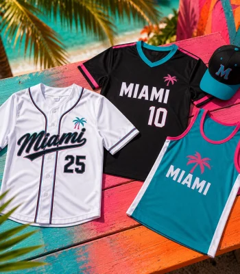 Custom team uniforms and sports jerseys designed for Miami teams with professional athletic apparel printing